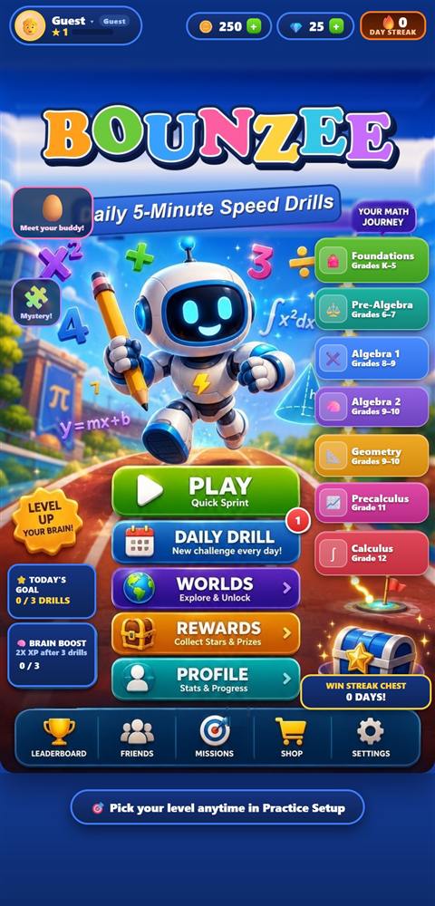 Bounzee screenshot: The Bounzee home screen