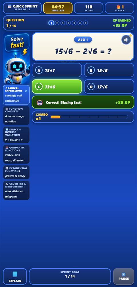 Bounzee screenshot: A correct answer keeps the streak blazing