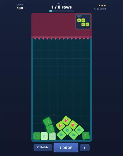 Wobble Blast screenshot: Tumbling physics board with custom-drawn blocks